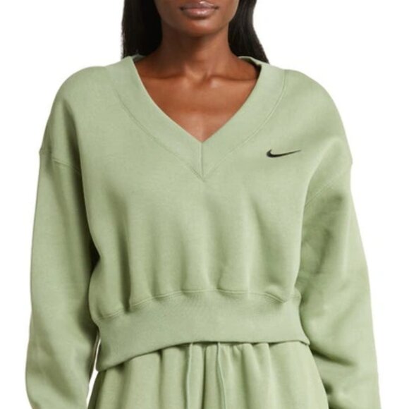 Nike Women's Olive Green Sportswear Phoenix Fleece Cropped Sweatshirt Size S - Picture 1 of 14